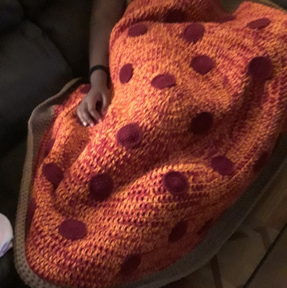 Crochet pepperoni pizza blanket